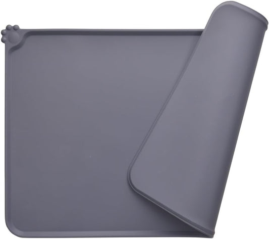 Silicone Dog Cat Bowl Mat, Non Slip Pet Feeding Mat, Waterproof, Grey, 18.5"X11.8"