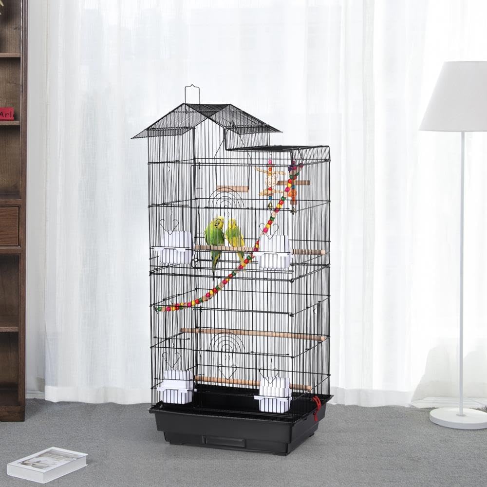 Yaheetech 39" Roof Top Flight Cage with Toys, Wrought Iron Bird Cage for Cockatiels, Conures, Lovebirds, Budgies & Small Birds
