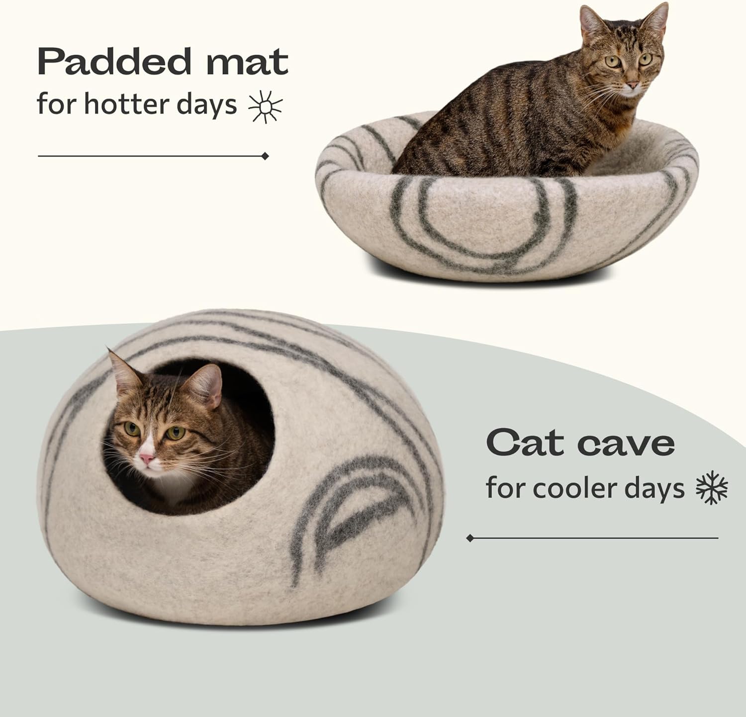 Cat Cave – Premium Felt Cat Bed Enclosure for Indoor Cats, Handmade Merino Wool (Light Gray, Large)