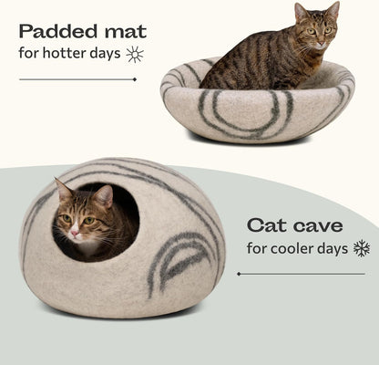 Cat Cave – Premium Felt Cat Bed Enclosure for Indoor Cats, Handmade Merino Wool (Light Gray, Large)