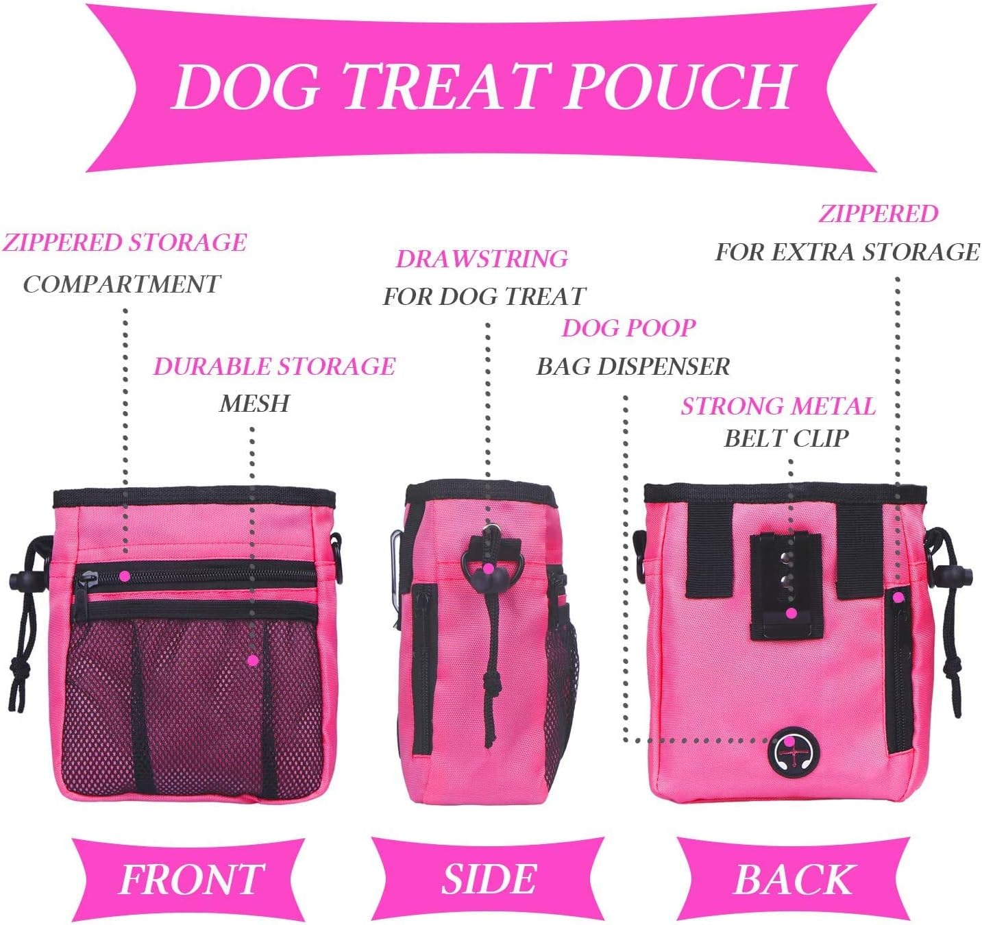 4-In-1 Dog Training Set, Puppy Training Treats- Dog Treat Training Pouch, Dog Whistle, Dog Doorbells, Dog Clicker, Ideal Gift for First Time Pet Owners, Training Dog Owners (Pink)
