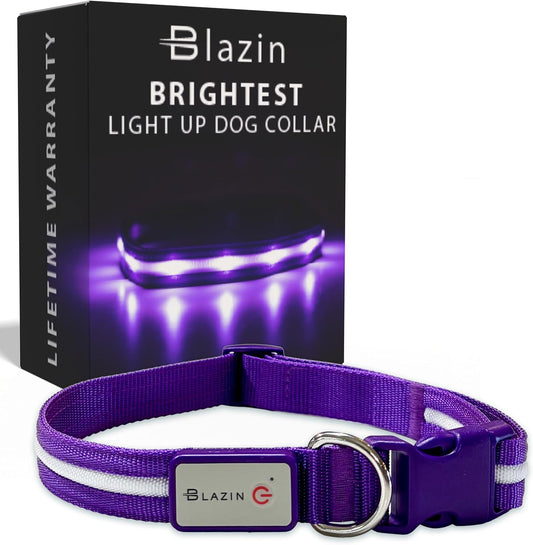 Light up Dog Collar - the Original LED Dog Collar - USB Rechargeable - Waterproof - 1,000 Feet of Visibility - Dog Collar Light for Small, Medium, Large Dogs - USA Brand