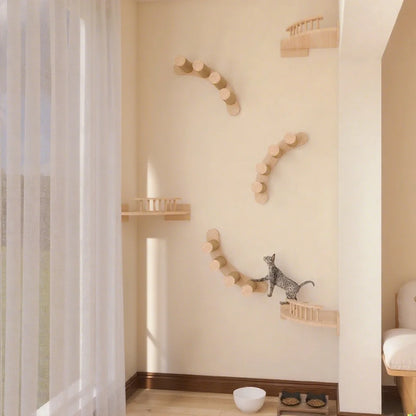 Factory Wholesale Wall Mounted Cat Shelf with Climbing Jumping Shelves DIY Sisal Various Cat Scratching Post Wooden Floating
