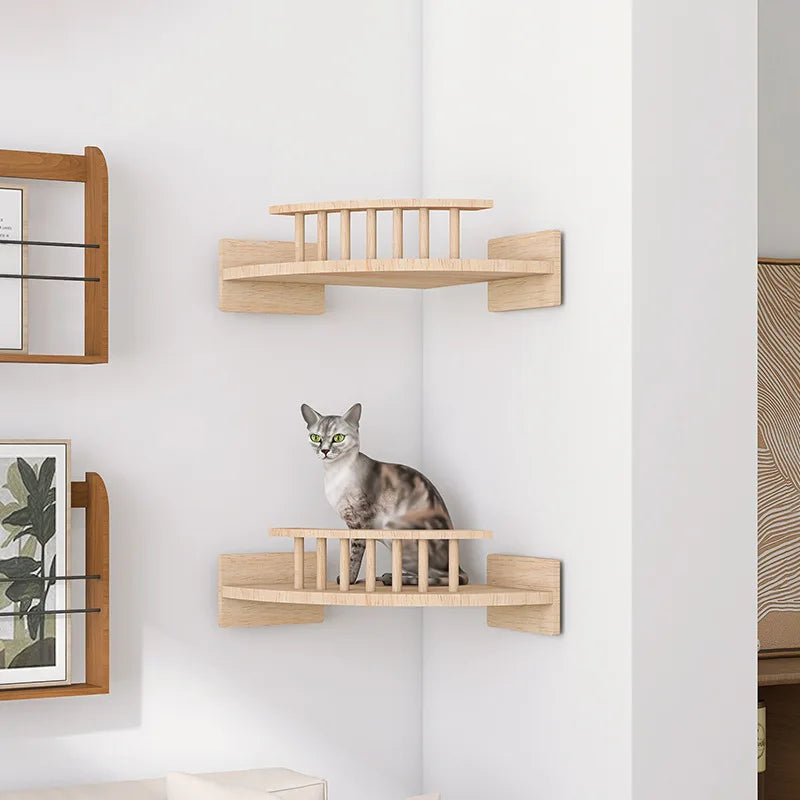 Factory Wholesale Wall Mounted Cat Shelf with Climbing Jumping Shelves DIY Sisal Various Cat Scratching Post Wooden Floating