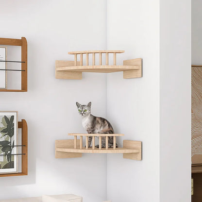 Factory Wholesale Wall Mounted Cat Shelf with Climbing Jumping Shelves DIY Sisal Various Cat Scratching Post Wooden Floating