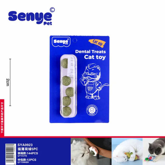 5PC Set 2Cm Catnip Dental Treats Eco-Friendly Pet Accessories Fun Interactive Animation-Themed Toy for Playful Cats Packed Box