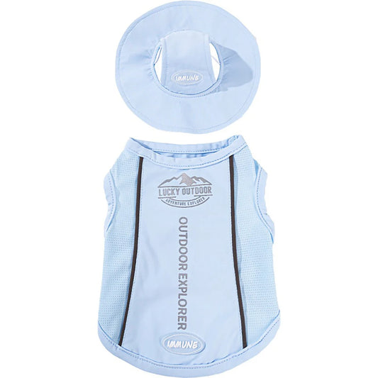 Pet Dog Summer Cooling Vest with Cap Breathable Mesh Sun Protective Shirt for Dogs&Cats，Lightweight Outdoor Pet Clothes Set