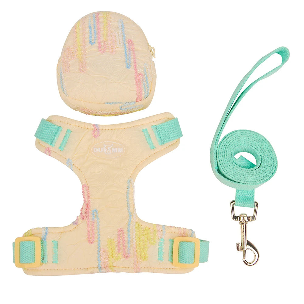 Dog Cat Harness and Leash Set with Backpack, 3-In-1 Outdoor Walking Adventure Carrier, Adjustable Reflective Vest for Small Medi