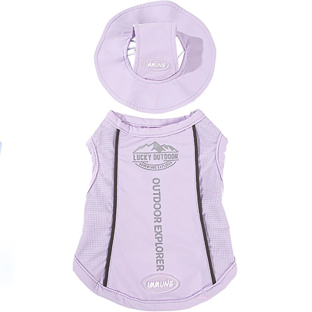 Pet Dog Summer Cooling Vest with Cap Breathable Mesh Sun Protective Shirt for Dogs&Cats，Lightweight Outdoor Pet Clothes Set