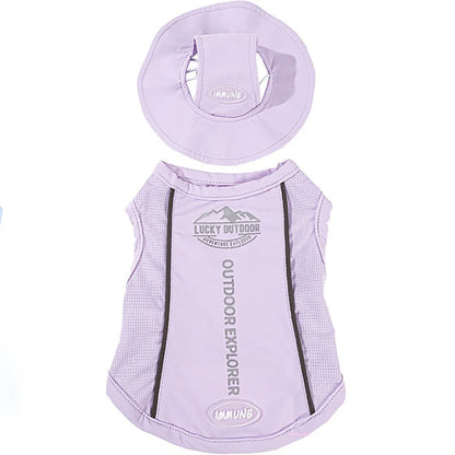 Pet Dog Summer Cooling Vest with Cap Breathable Mesh Sun Protective Shirt for Dogs&Cats，Lightweight Outdoor Pet Clothes Set