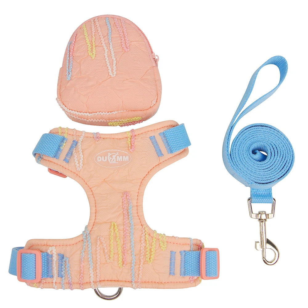 Dog Cat Harness and Leash Set with Backpack, 3-In-1 Outdoor Walking Adventure Carrier, Adjustable Reflective Vest for Small Medi