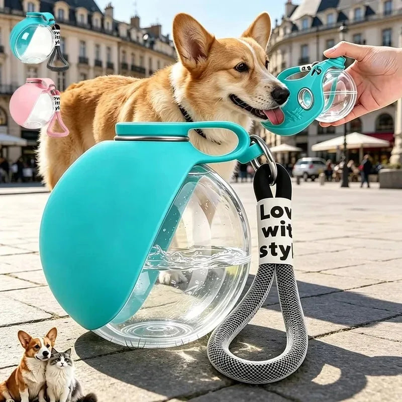 Portable 2-In-1 Water Bottle for Dogs with Built-In Collapsible Bowl, Ideal for Outdoor Walks, Hiking, Travel, Compact Hydration
